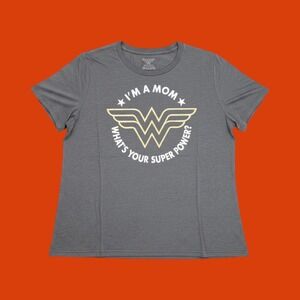Wonder Woman Im A Mom Whats Your Super Power Graphic T-Shirt Gray Large L NEW
